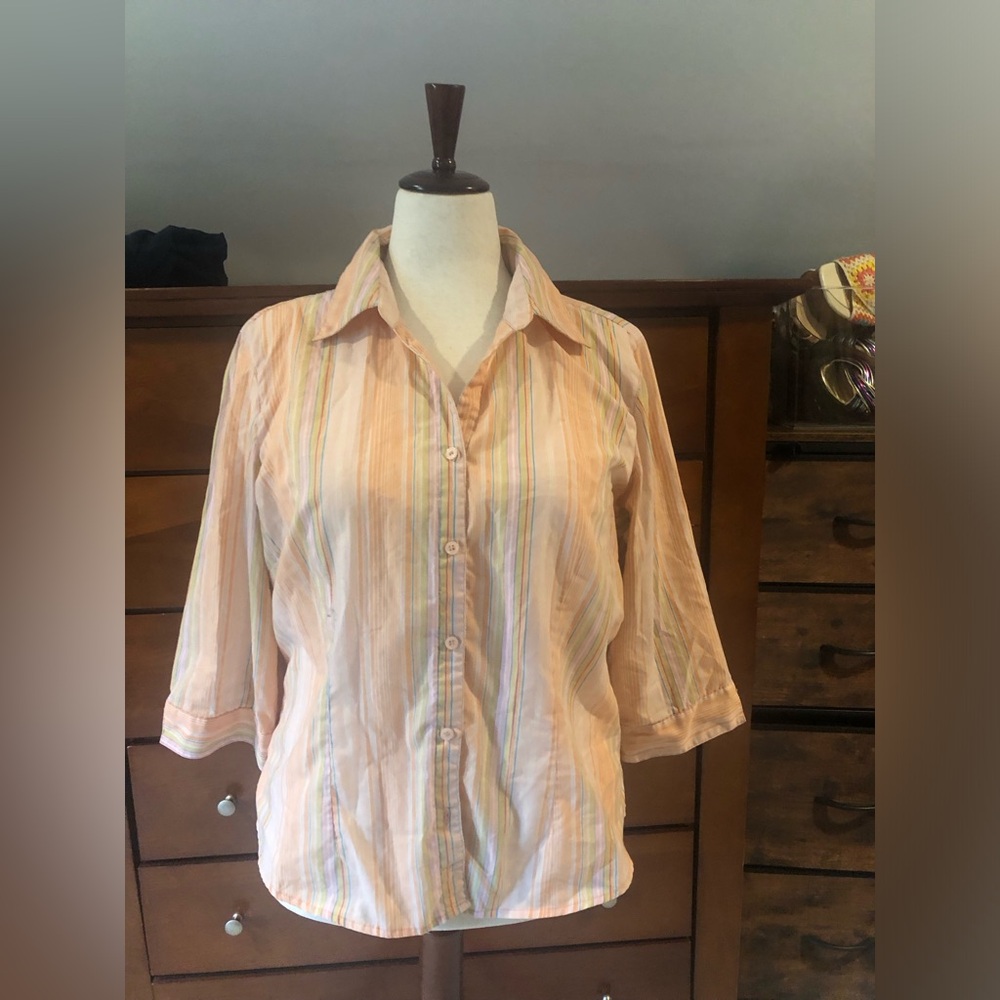 Women's Peach Multi-Stripe Button-Down Shirt